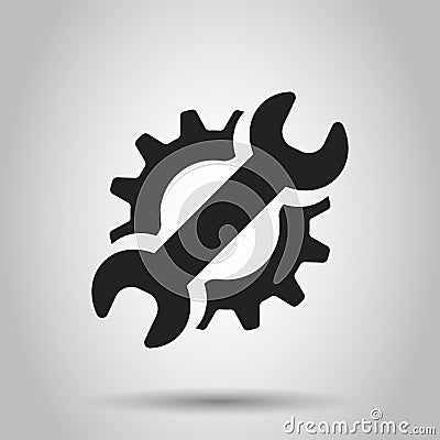 Service tools flat vector icon. Cogwheel with wrench symbol logo Vector Illustration