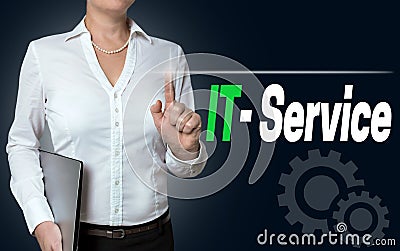 IT service touchscreen is operated by businesswoman background Stock Photo