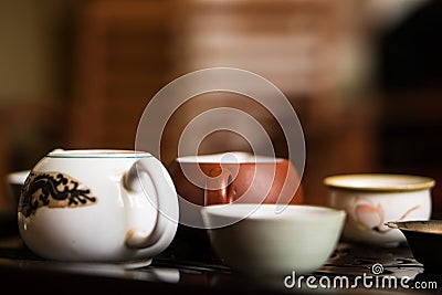 Service for Traditional Chinese Tea Ceremony. Set of Equipment for Drinking Tea Stock Photo