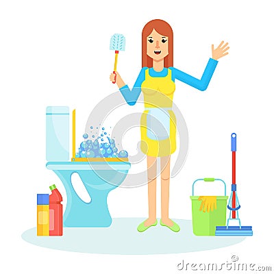 Service woman and toilet Vector Illustration