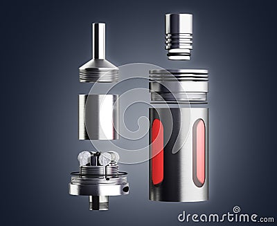 Serviced atomizer in disassembled form for soaring electronic ci Stock Photo