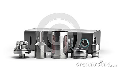 Serviced atomizer in disassembled form for soaring electronic ci Stock Photo