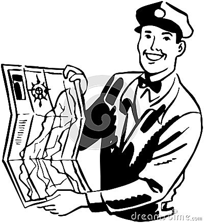 Serviceman With Map Vector Illustration