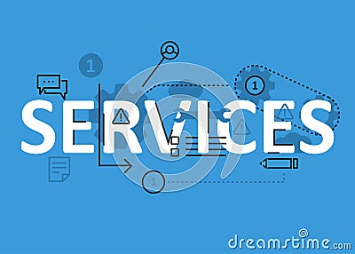 Services concept flat line design with icons and elements. Modern services concept s collection. Services concept lettering Stock Photo