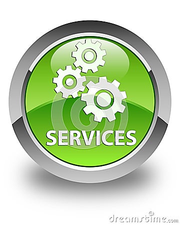 Services (gears icon) glossy green round button Cartoon Illustration