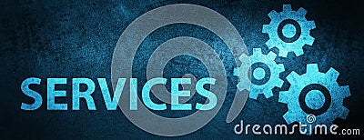 Services (gears icon) special blue banner background Cartoon Illustration