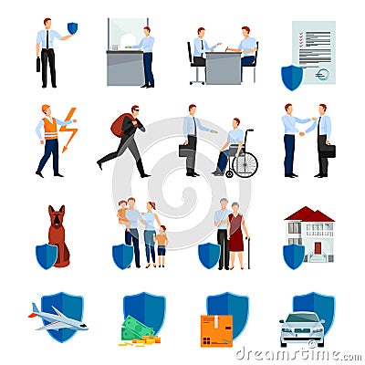 Services Of Insurance Company Icons Set Vector Illustration