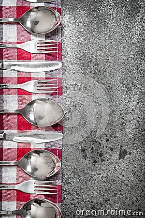 Serving background. Cutlery on a napkin. Stock Photo