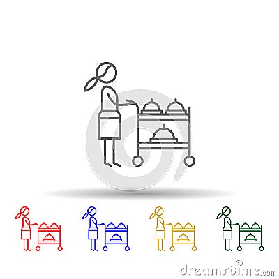 Serving cart, waitress multi color style icon. Simple thin line, outline vector of Restaurant icons for ui and ux, website or Stock Photo