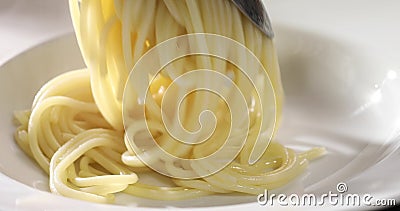 Serving cooked Italian spaghetti pasta Stock Photo