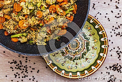 Serving Mexican food, pan and plate Stock Photo
