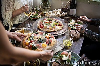 Serving a pizza food photography recipe idea Stock Photo