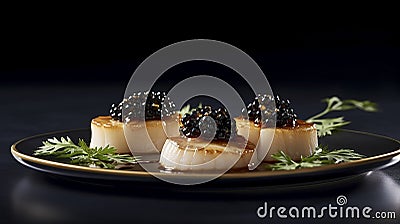 A serving of scallops with caviar Stock Photo