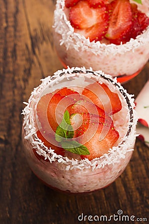 A serving of strawberry over tapioca and jelly Stock Photo