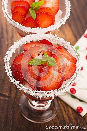 A serving of strawberry over tapioca and jelly Stock Photo