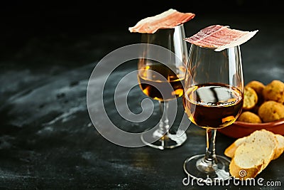 Serving of stylish Spanish tapas and aperitif Stock Photo