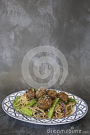 Turkey Quinoa Meatballs with Soba Noodles Stock Photo