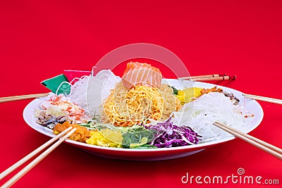 Serving of Yee Sang or Yusheng believed to bring luck Stock Photo