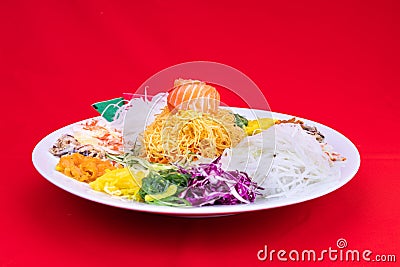 Serving of Yee Sang or Yusheng believed to bring luck Stock Photo