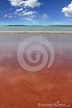 Ses Salines Formentera colorful saltworks horizon Stock Photo