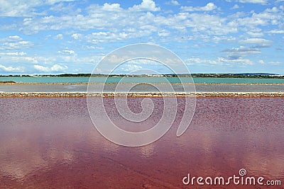 Ses Salines Formentera colorful saltworks horizon Stock Photo