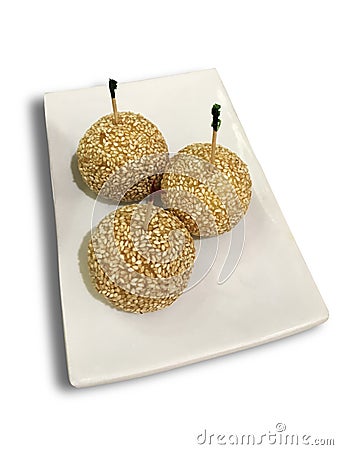 Sesame balls dessert, isolated Stock Photo