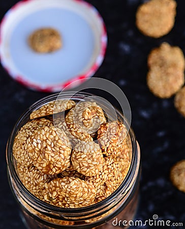 Sesame brittle or til gud chikki balls Stock Photo