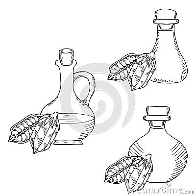 Sesame oil bottle, nuts, set Vector Illustration