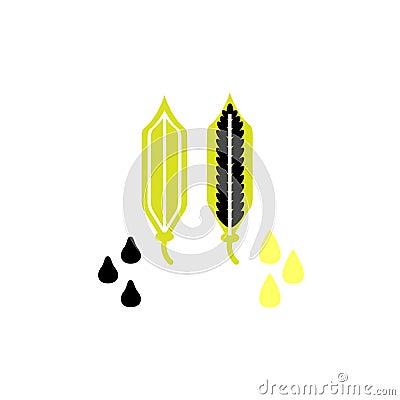 Flat vector illustration of sesame seeds, pods and a drop of oil. Vector Illustration