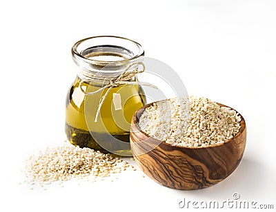 Sesame oil and seeds Stock Photo