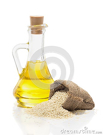 Sesame oil and sesame Stock Photo