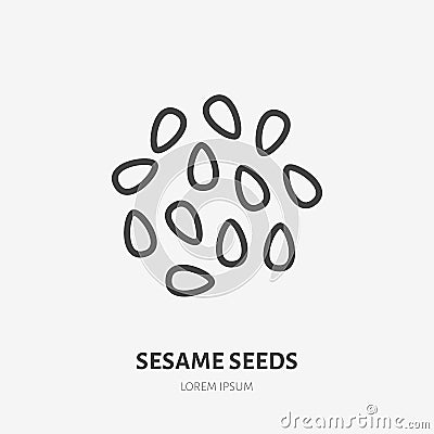 Sesame seeds flat line icon. Vector thin sign of nut, healthy food outline illustration Vector Illustration