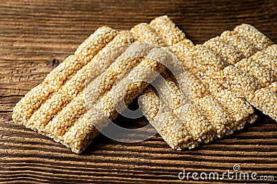 Sesame snack sweet. Sesame seed honey bar Stock Photo