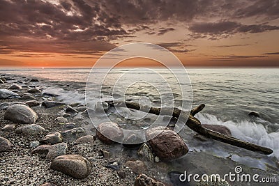 Sescape Amazing sundown in Baltic Sea, Poland Europe, postcard from holidays Stock Photo
