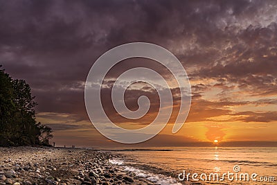 Sescape Amazing sundown in Baltic Sea, Poland Europe, postcard from holidays Stock Photo