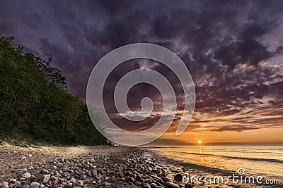 Sescape Amazing sundown in Baltic Sea, Poland Europe, postcard from holidays Stock Photo