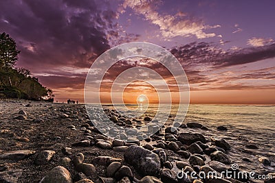 Sescape Amazing sundown in Baltic Sea, Poland Europe, postcard from holidays Stock Photo