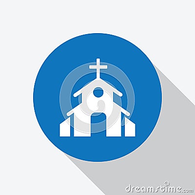 White Christian chapel,church icon in blue circle Vector Illustration