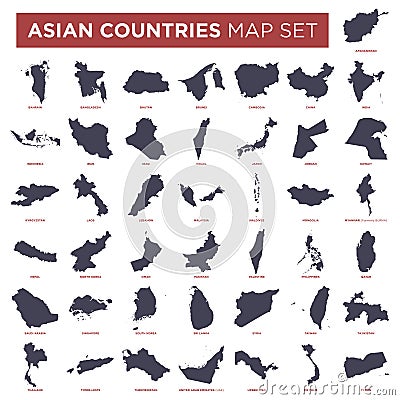 Asia Countries Map Set Vector Template Vector Illustration