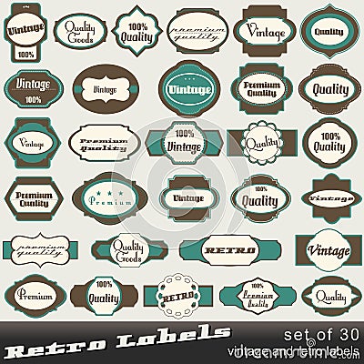 Set of 30 vintage premium and high quality labels Vector Illustration