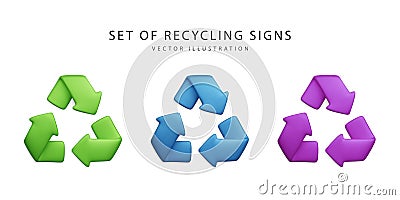 Set of 3d realistic recycling signs isolated on white background. Vector illustration Vector Illustration