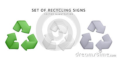 Set of 3d realistic recycling signs isolated on white background. Vector illustration Vector Illustration