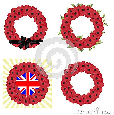 Set of 4 remembrance wreaths vector Vector Illustration