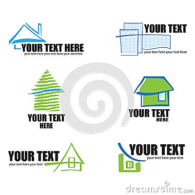 Set of 6 building real estate icons and design ele Vector Illustration