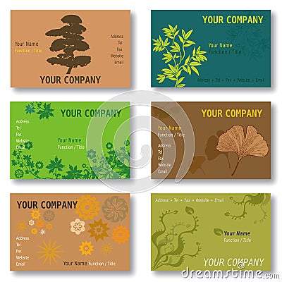 Set of 6 Business Cards in Green and Brown Vector Illustration