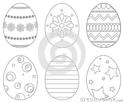 Set of 6 Easter eggs Vector Illustration