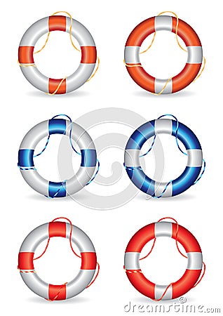 Set of 6 lifebuoy illustrations Vector Illustration