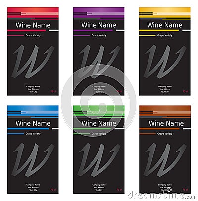 Set of 6 Wine Labels Vector Illustration