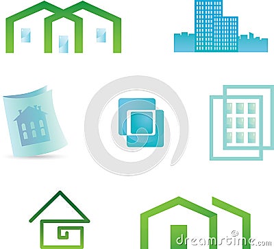 Set of 7 building real estate icons and design ele Vector Illustration