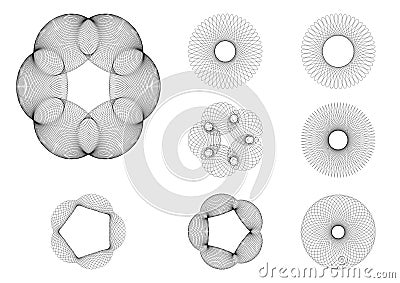 Set of 8 spirograph drawings Vector Illustration